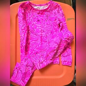 Lilly Pulitzer Pink Long Sleeve Pajama hot pink with Paisley Design Girls size 6